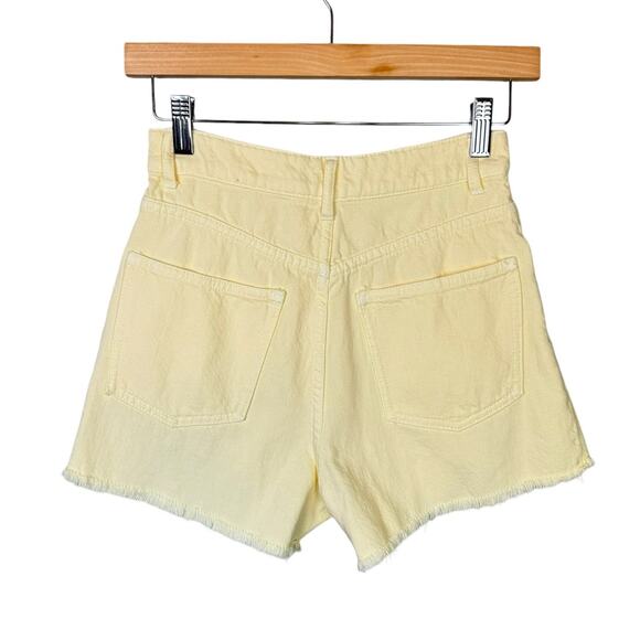 ZARA NWT Pastel Yellow Distressed High Rise 100% Cotton Denim Shorts - Picture 4 of 9